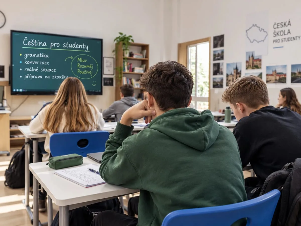 Studenti na hodině češtiny ve třídě
